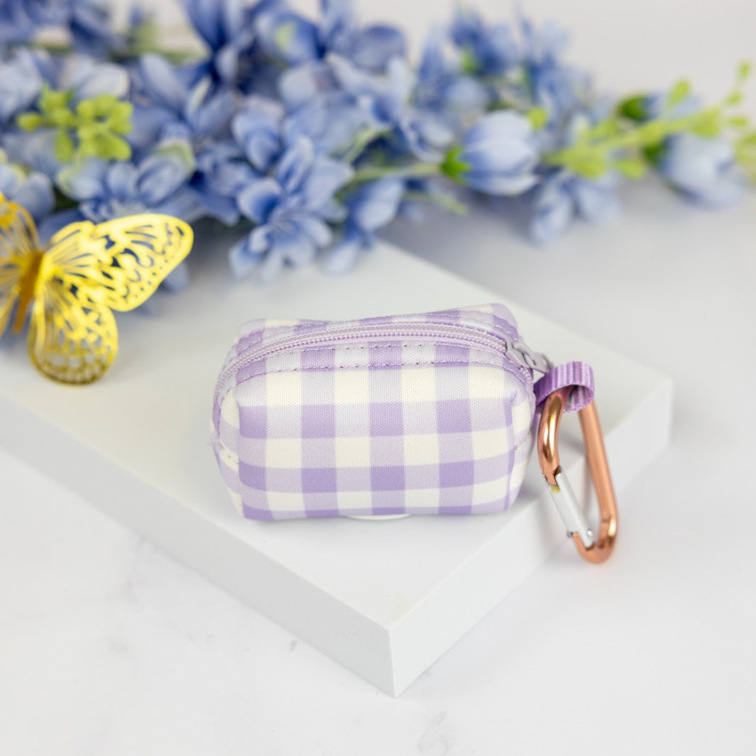 Underside of the Social Butterfly - Purple Gingham deja poo waste bag holder.