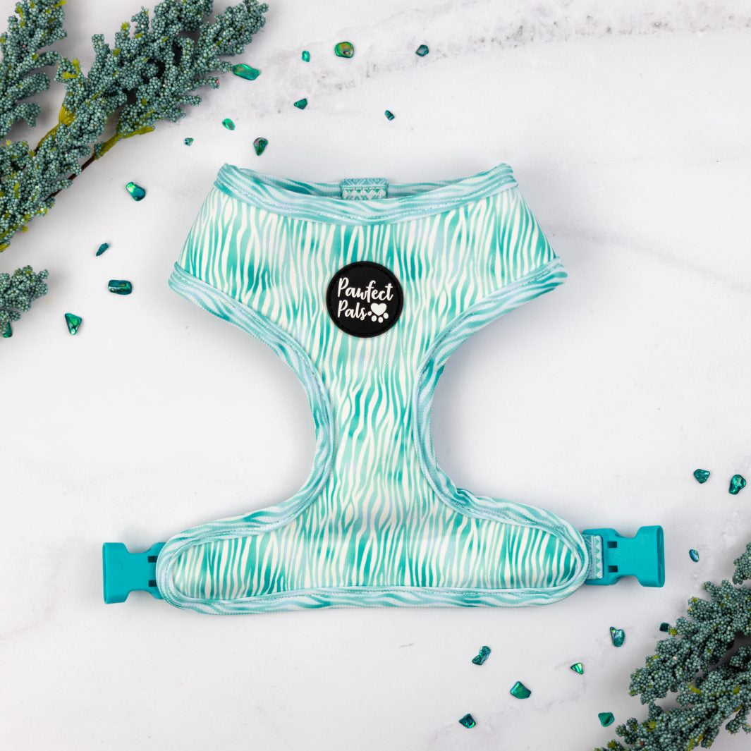 Zebra design on the Aquamarine Dreams reversible harness.