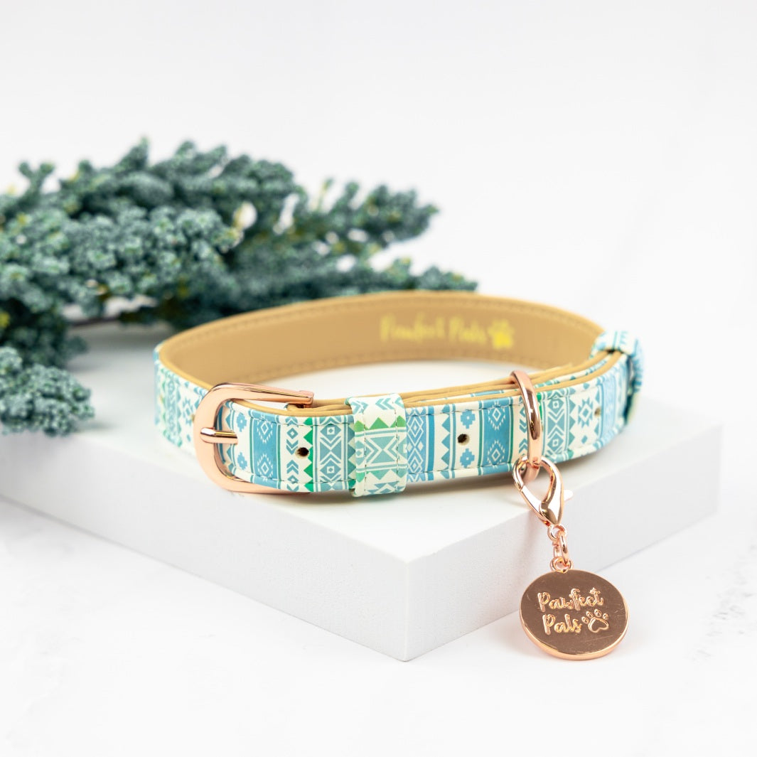 Aquamarine Dreams vegan leather dog collar.