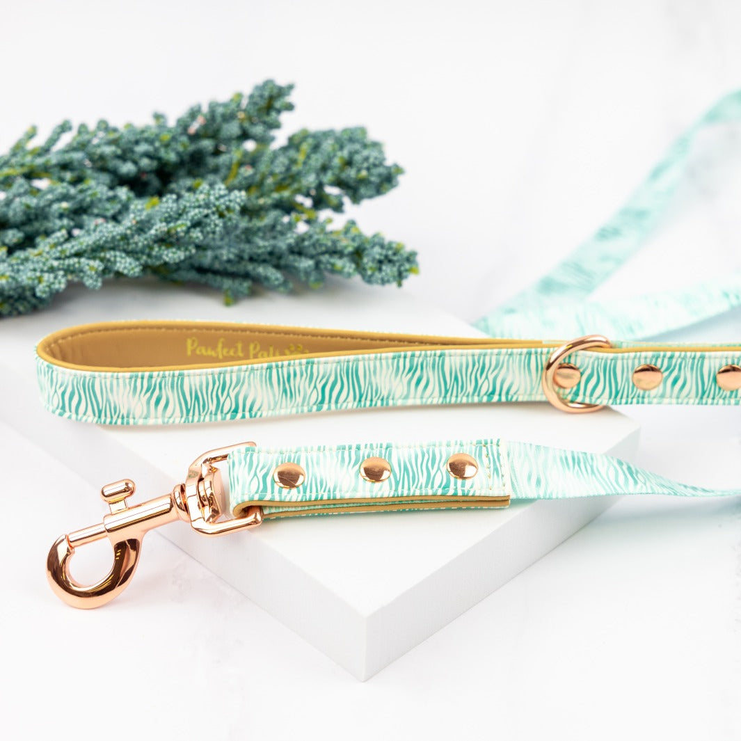Aquamarine Dreams - Zebra vegan leather dog lead.