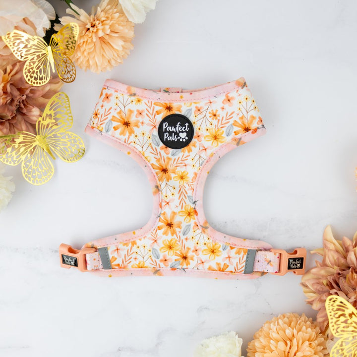 Autumn flowers design on the BeautiFALL reversible dog harness.