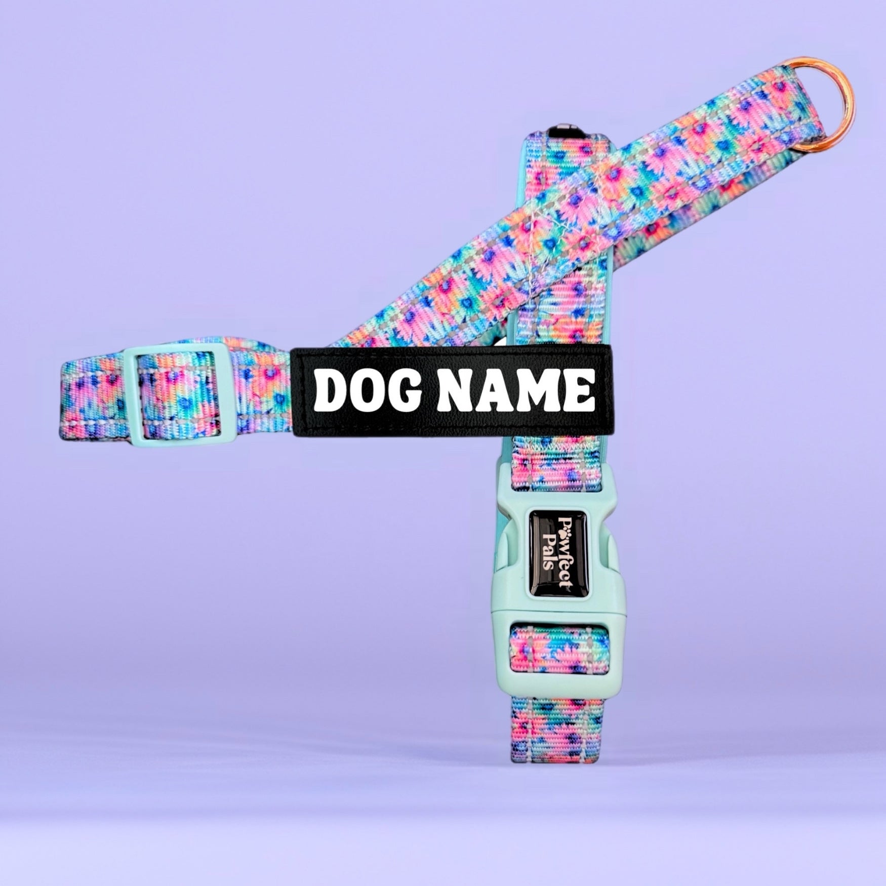 Pawfect Pals personalised strap dog harness with custom name option in colourful printed design
