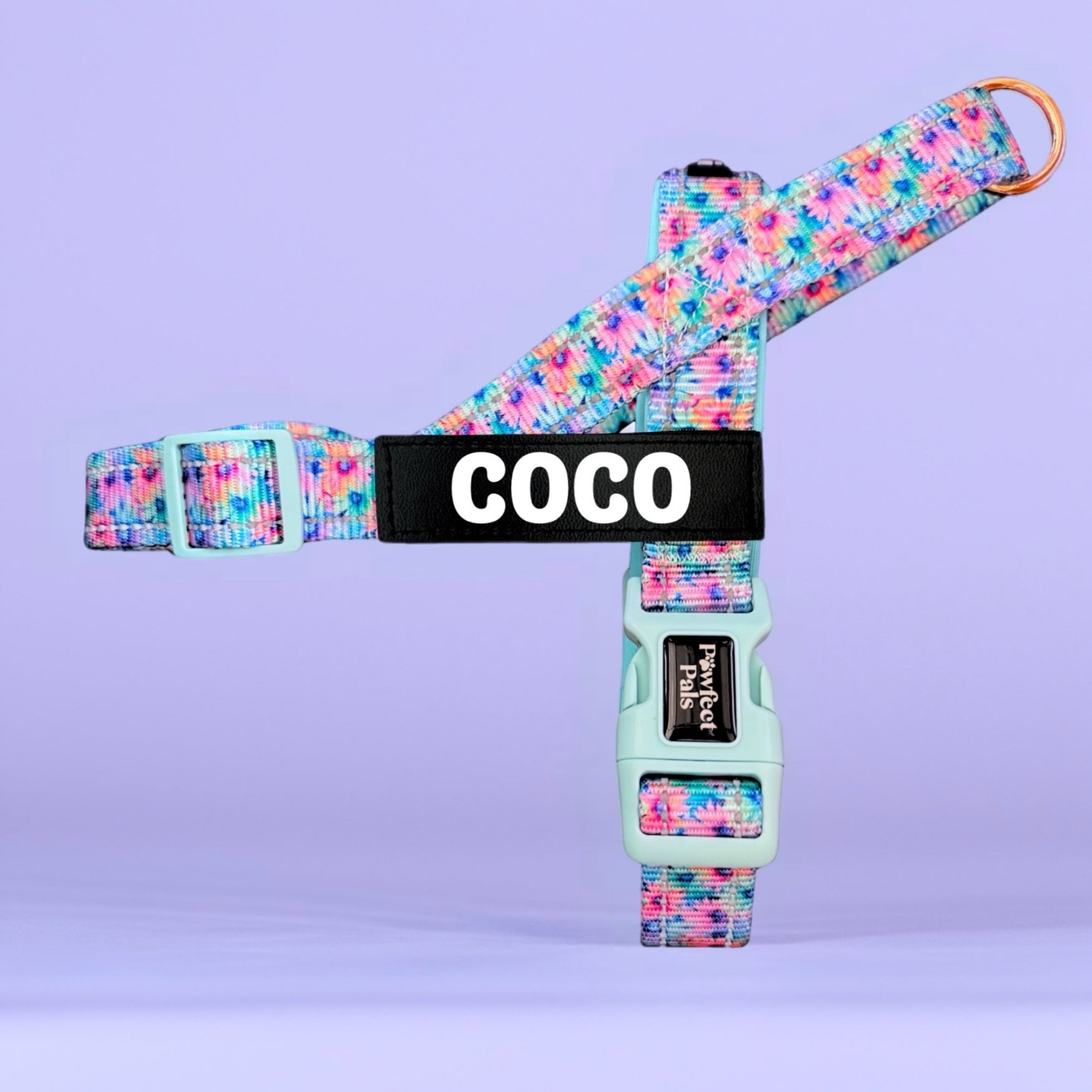 Pawfect Pals personalised strap dog harness with custom name option in colourful printed design