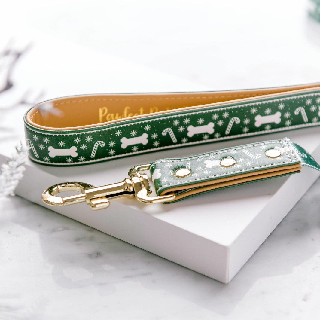 Vegan leather lead in the Deck the Paws Walkies Pack.
