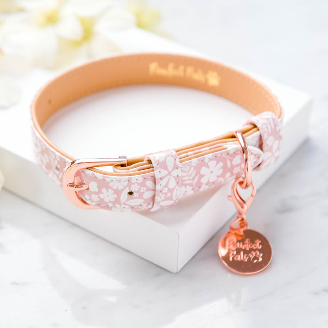 Precious Petal - Dusty Pink vegan leather dog collar.