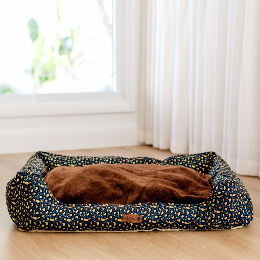 Underside of the Midnight Leopard Snuggle Bud dog bed.