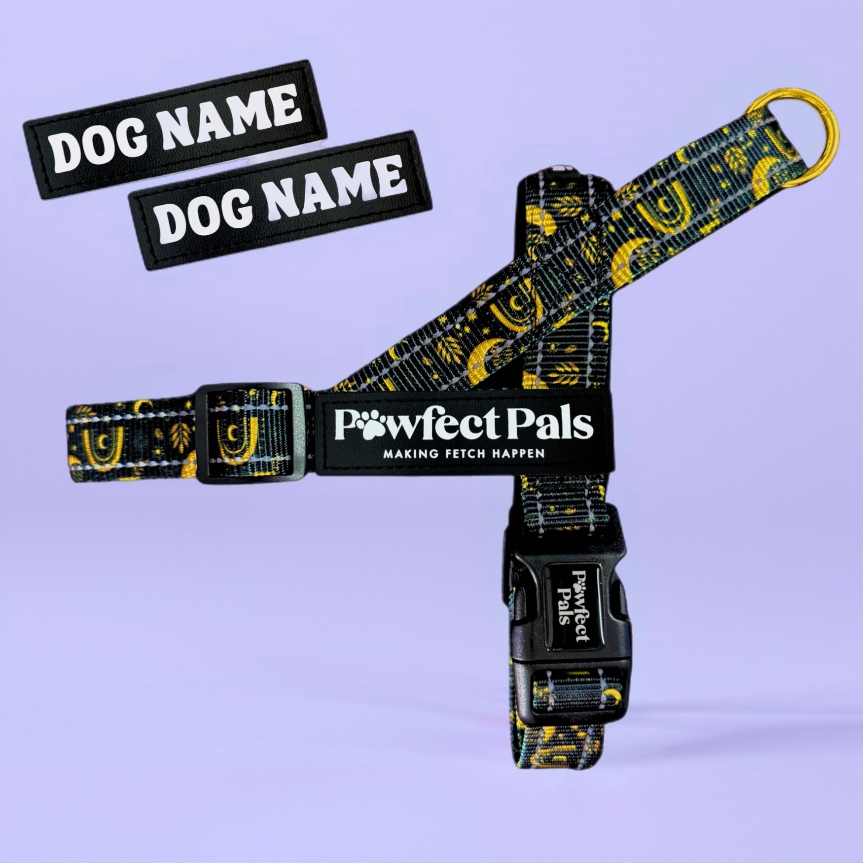 Pawfect Pals Midnight Sky personalised strap dog harness with custom name option in starry navy design