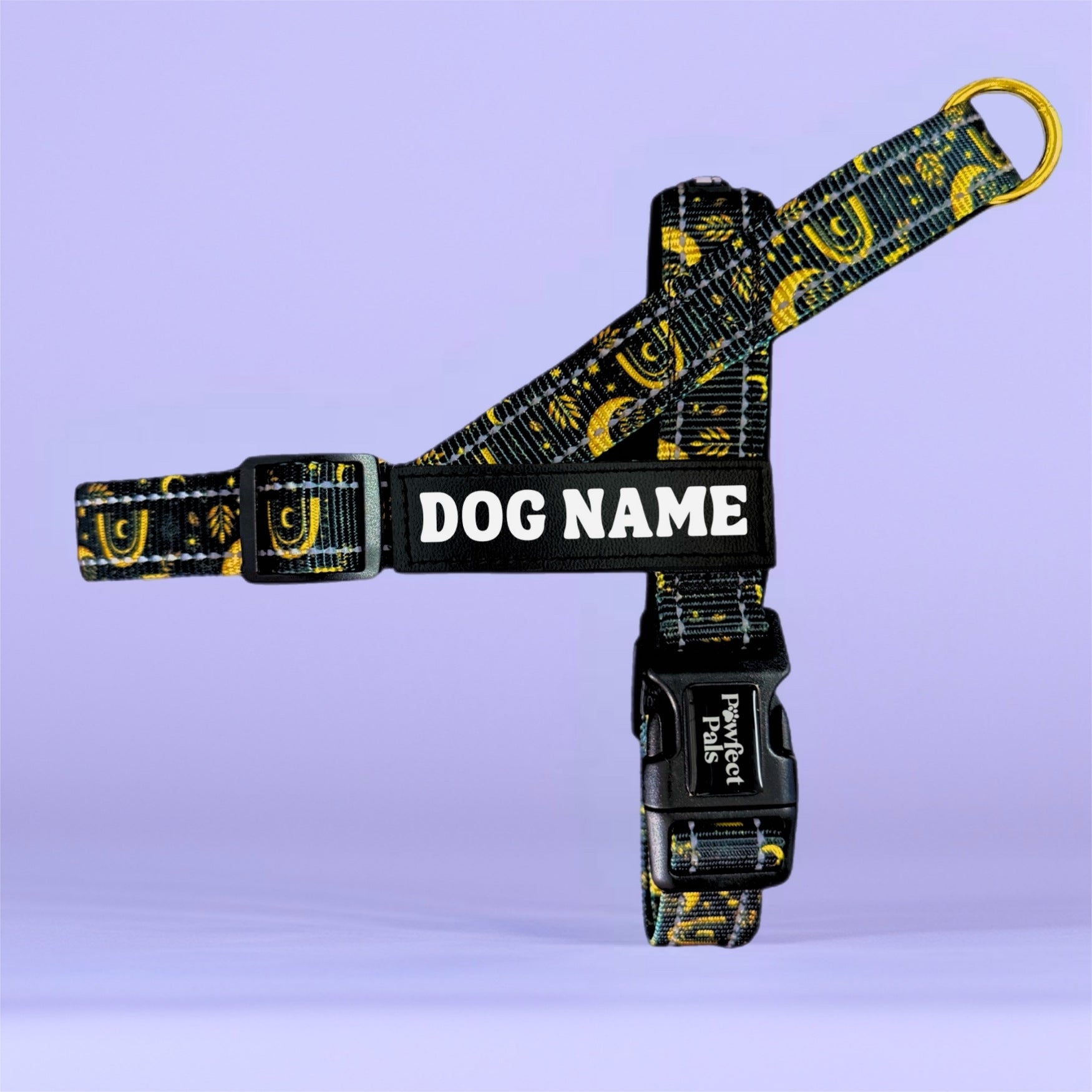 Pawfect Pals Midnight Sky personalised strap dog harness with custom name option in starry navy design