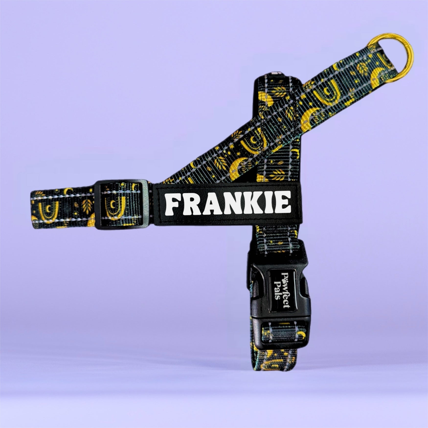 Pawfect Pals Midnight Sky personalised strap dog harness with custom name option in starry navy design