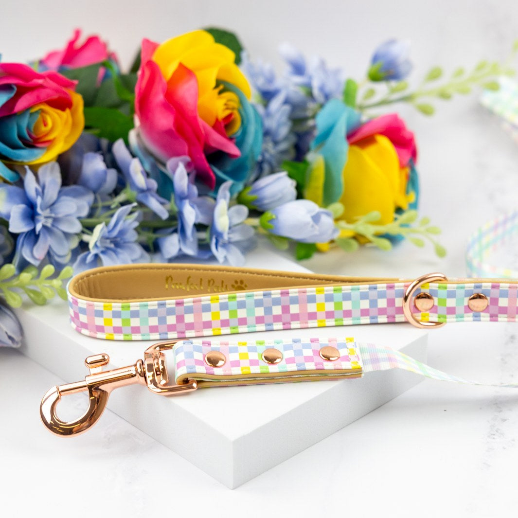 Once and Flor-all - Gingham vegan leather dog lead.