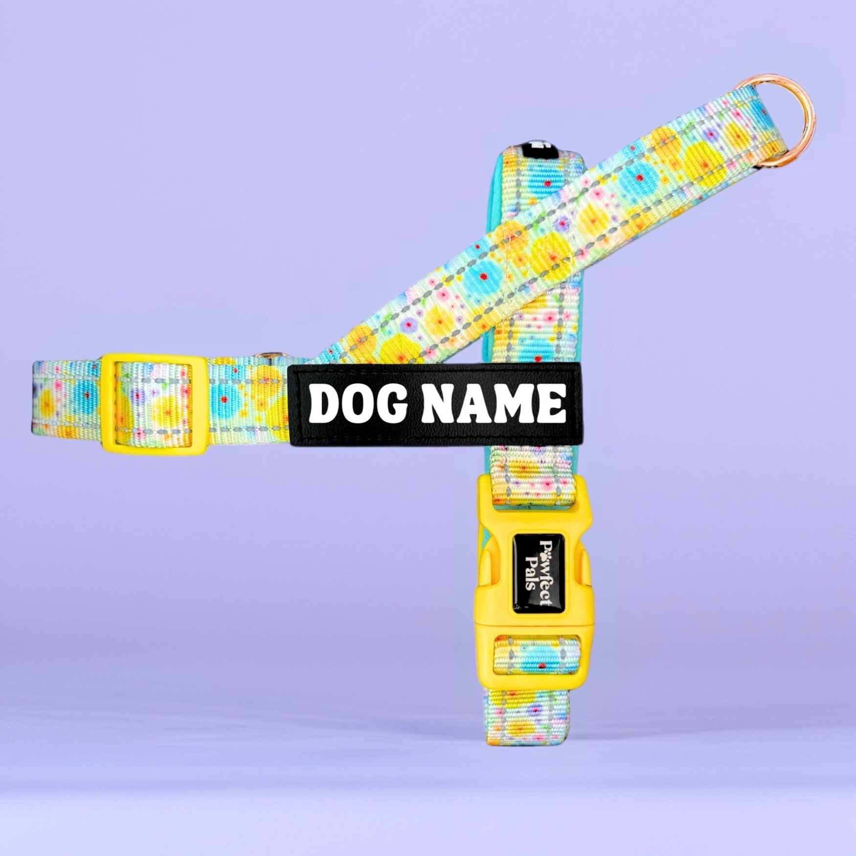Pawfect Pals personalised strap dog harness with custom name option in colourful printed design