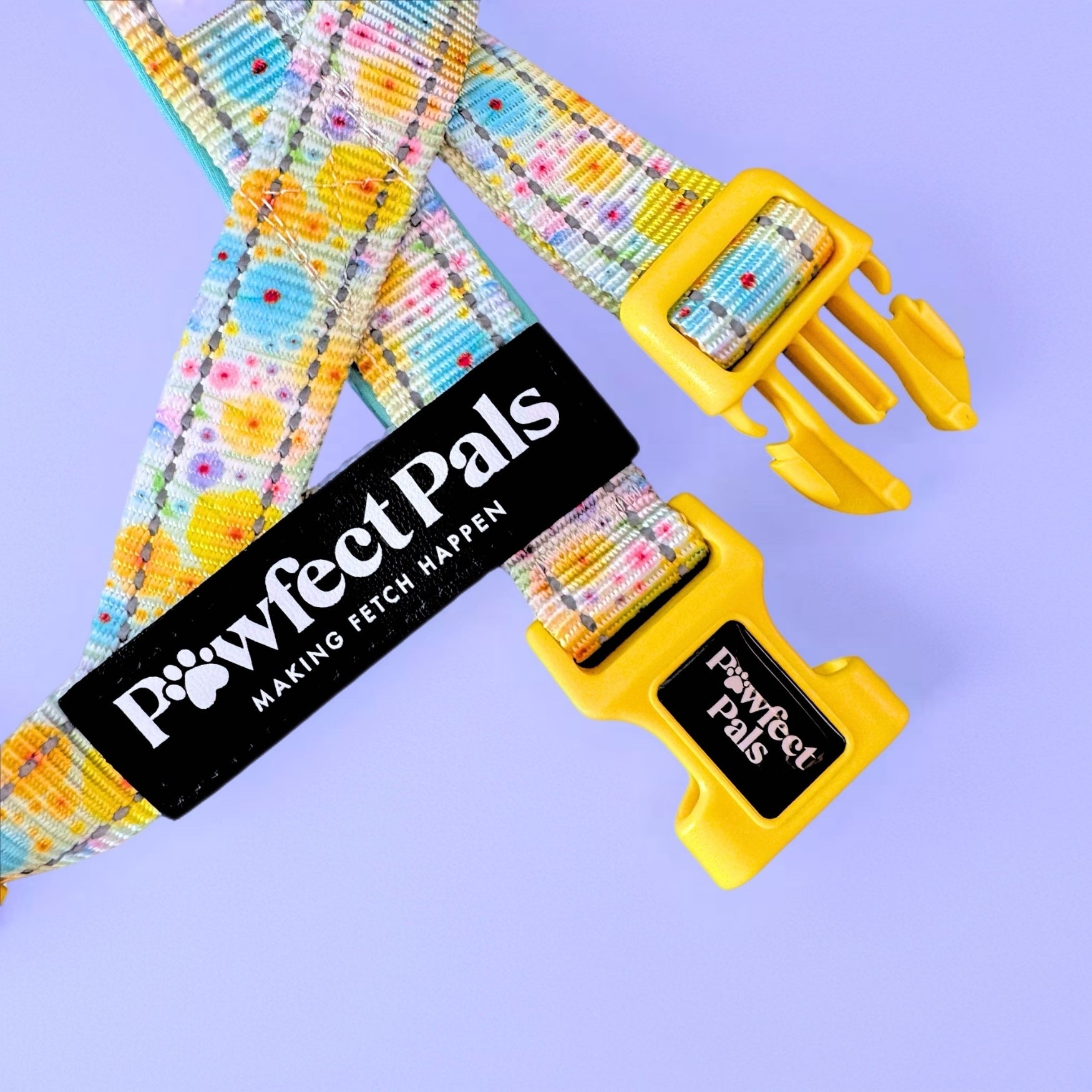 Pawfect Pals personalised strap dog harness with custom name option in colourful printed design
