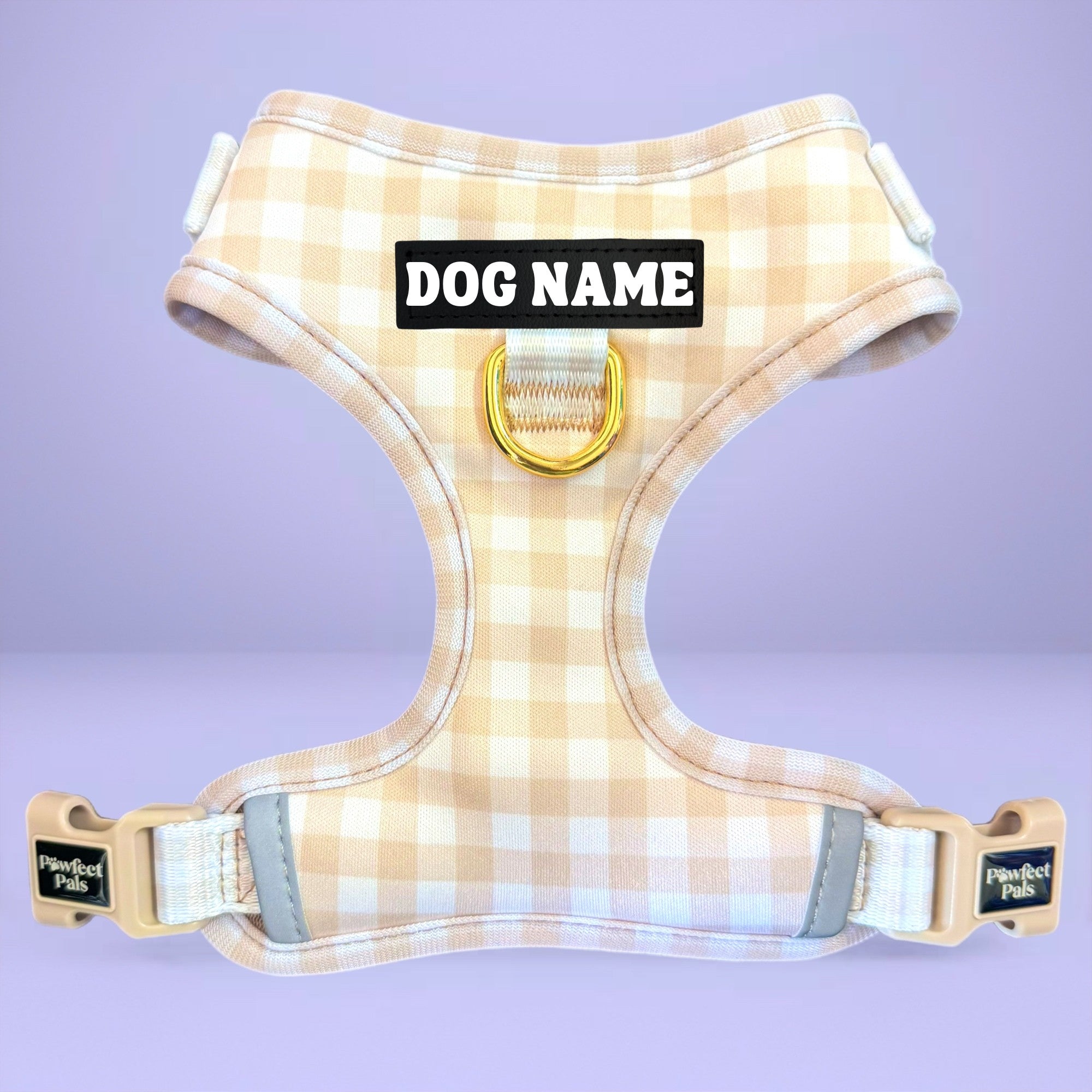 Beige Gingham - Personalised Adjustable Harness Trio