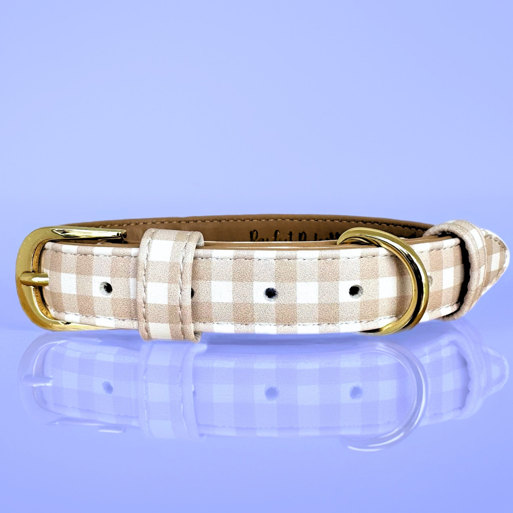 Beige Gingham - Dog Collar