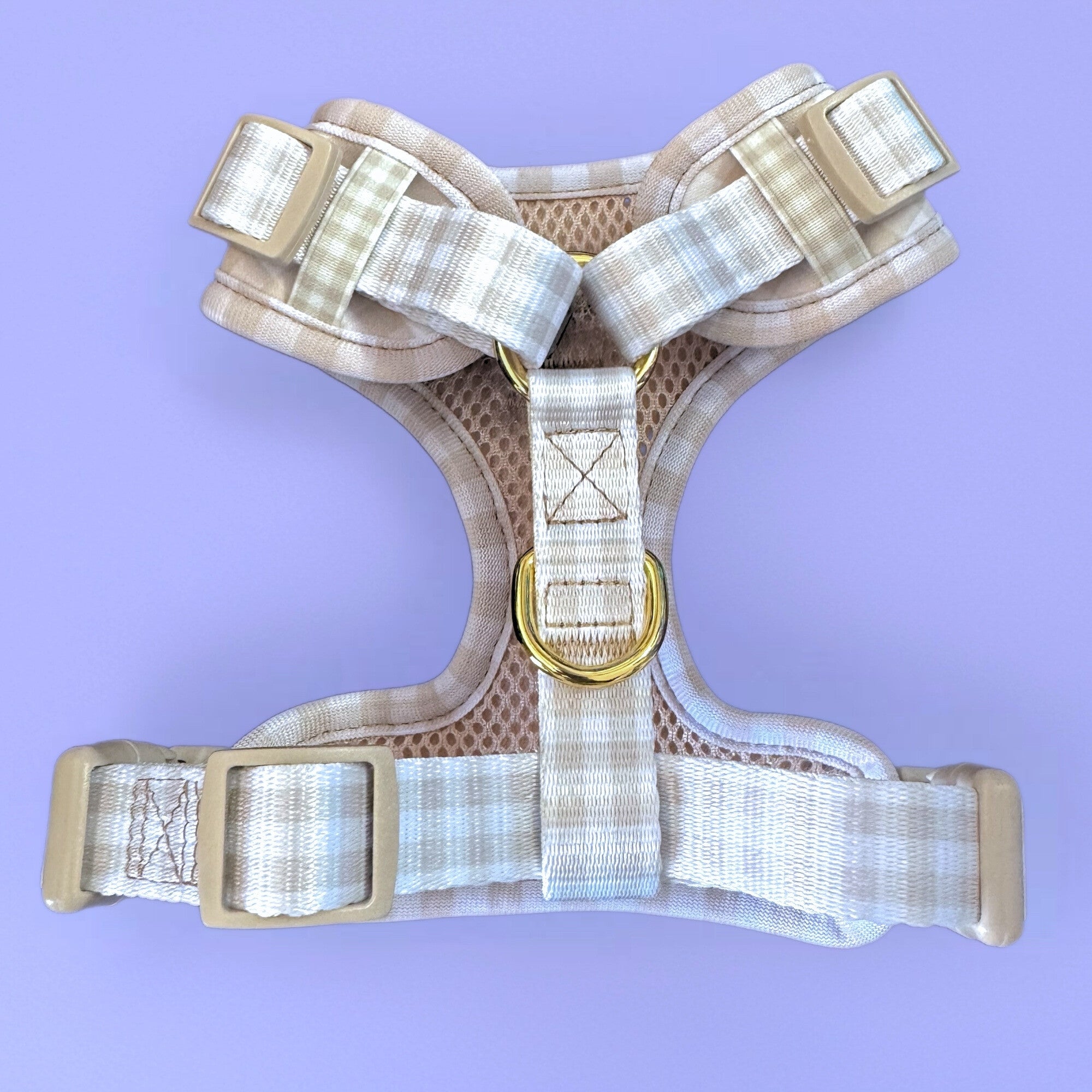 Beige Gingham - Personalised Adjustable Harness Trio