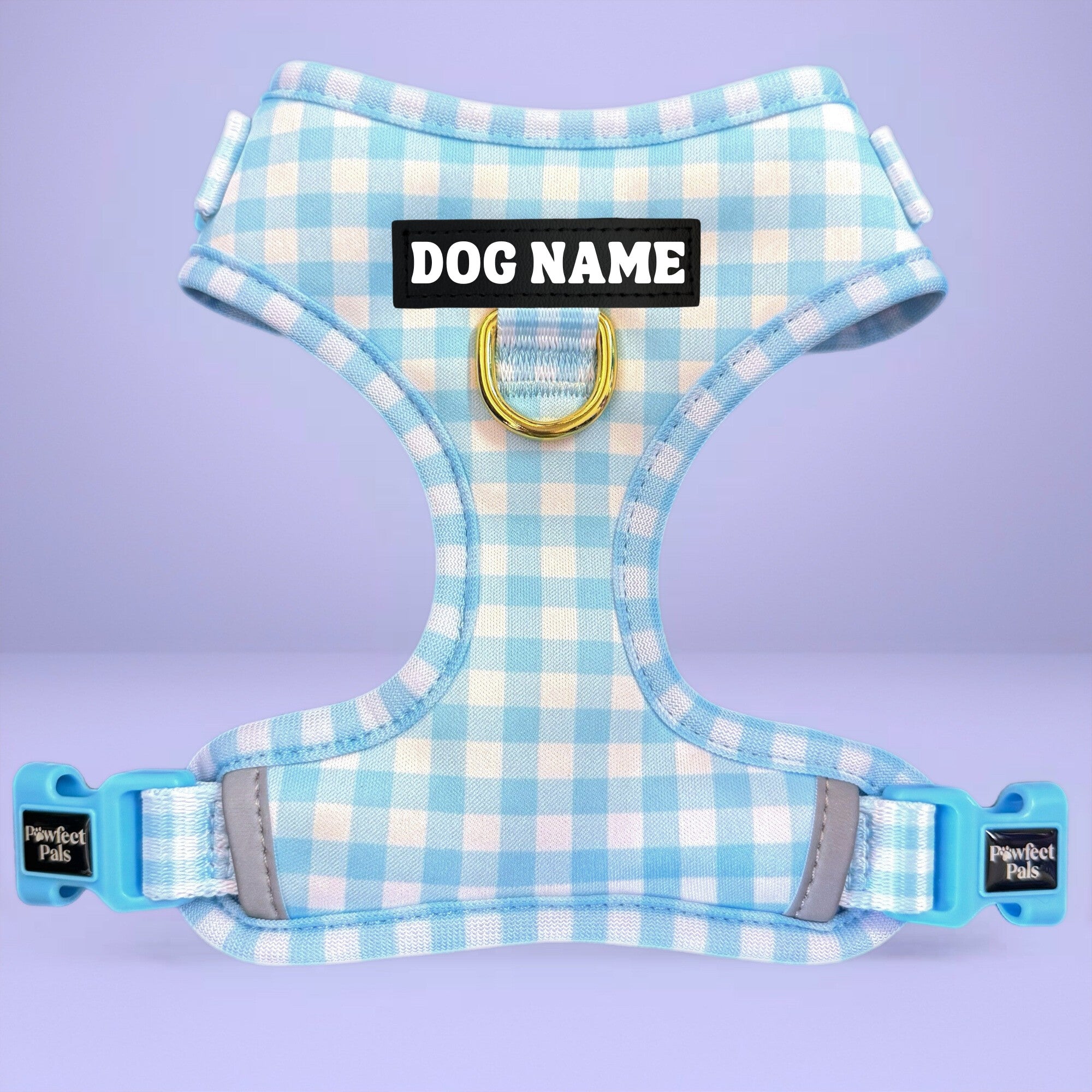 Blue Gingham - Personalised Adjustable Harness Trio