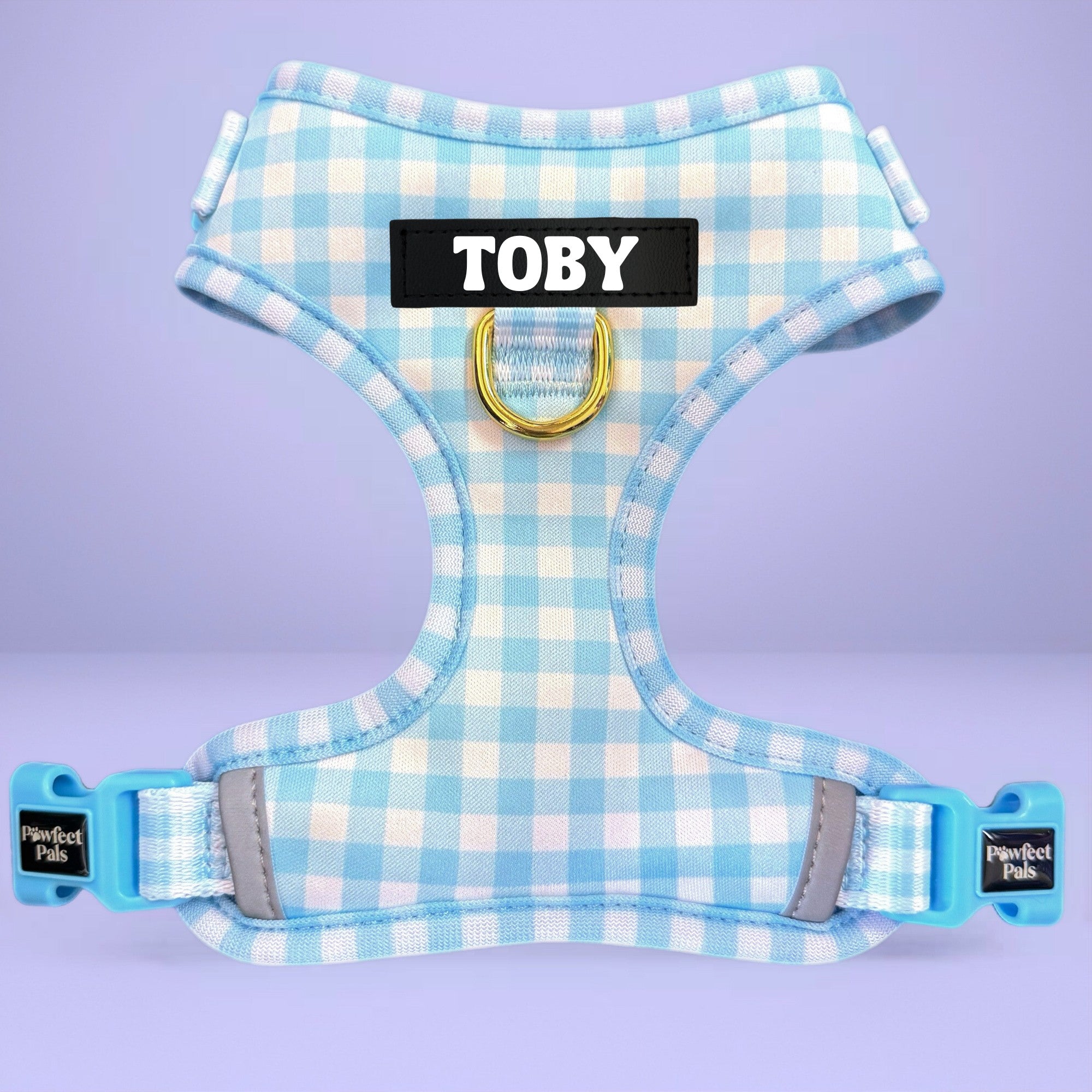 Blue Gingham - Personalised Adjustable Harness Trio