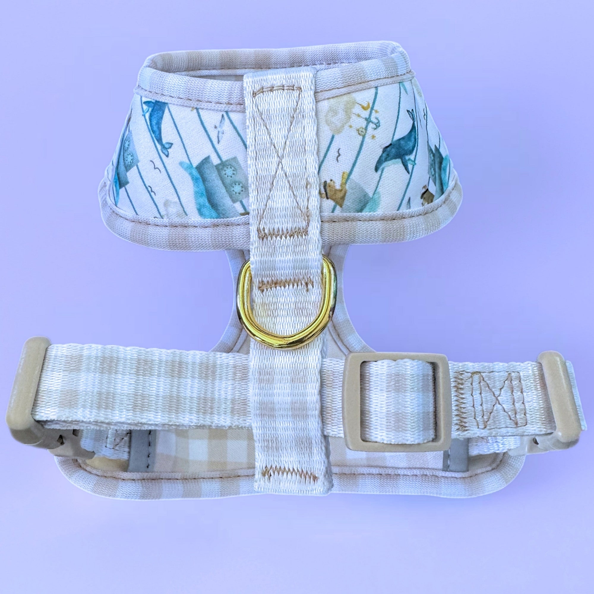 Beige Gingham / Sailor Bear - Reversible Dog Harness