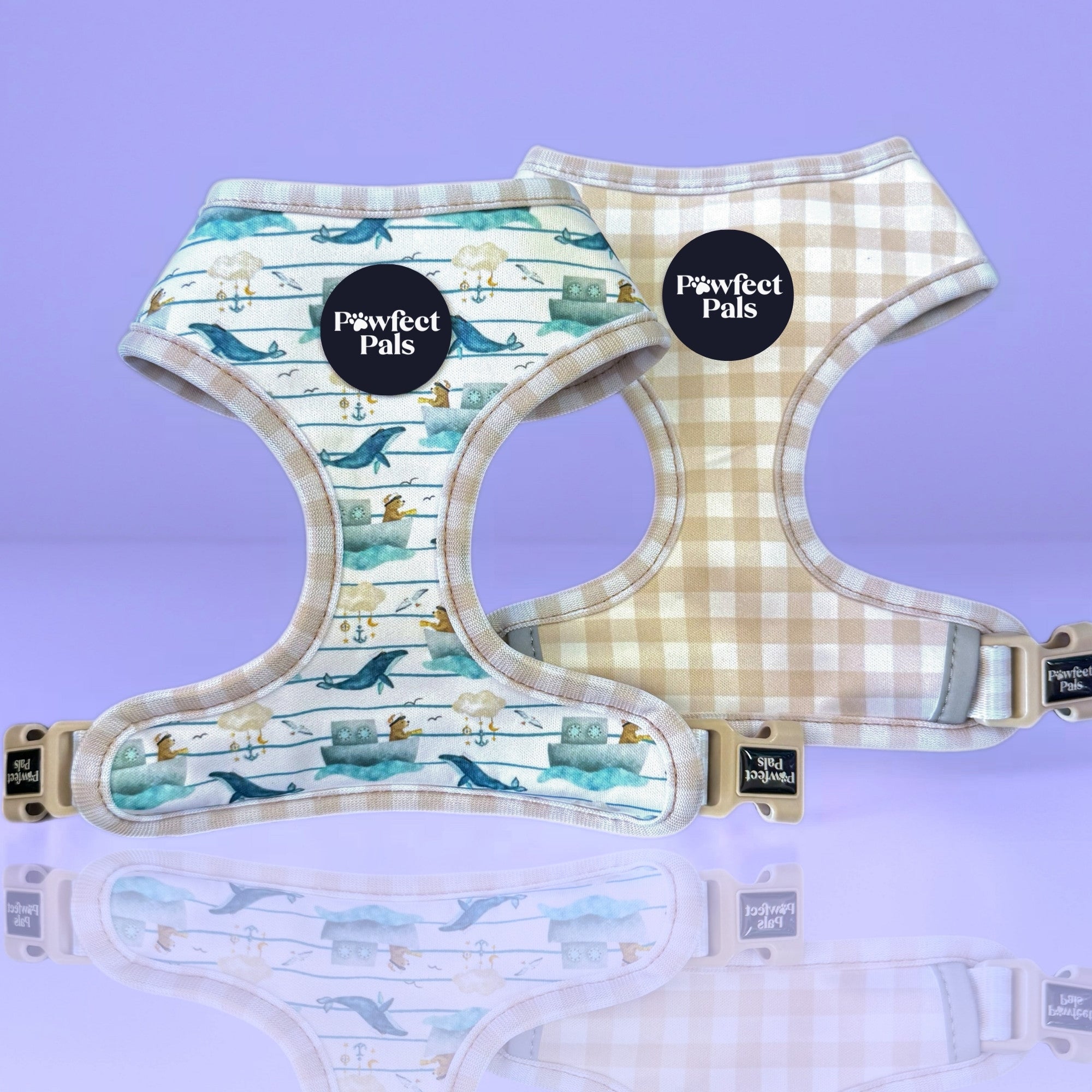 Beige Gingham / Sailor Bear - Reversible Dog Harness