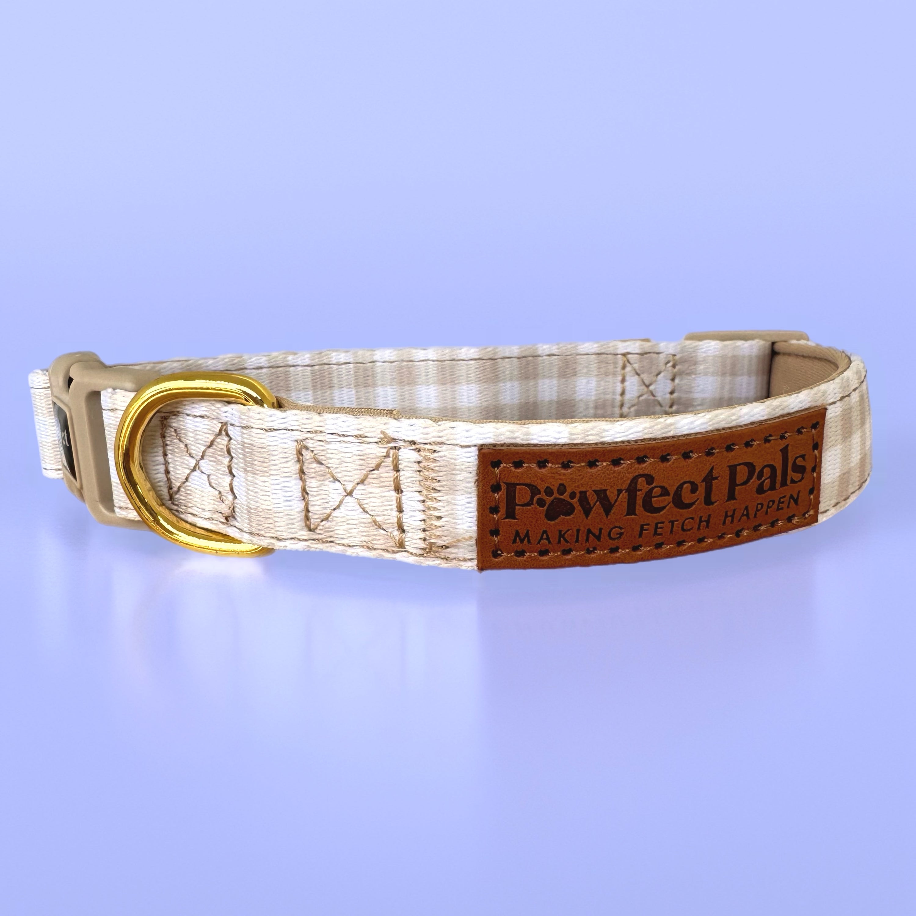 Beige Gingham - Soft Dog Collar