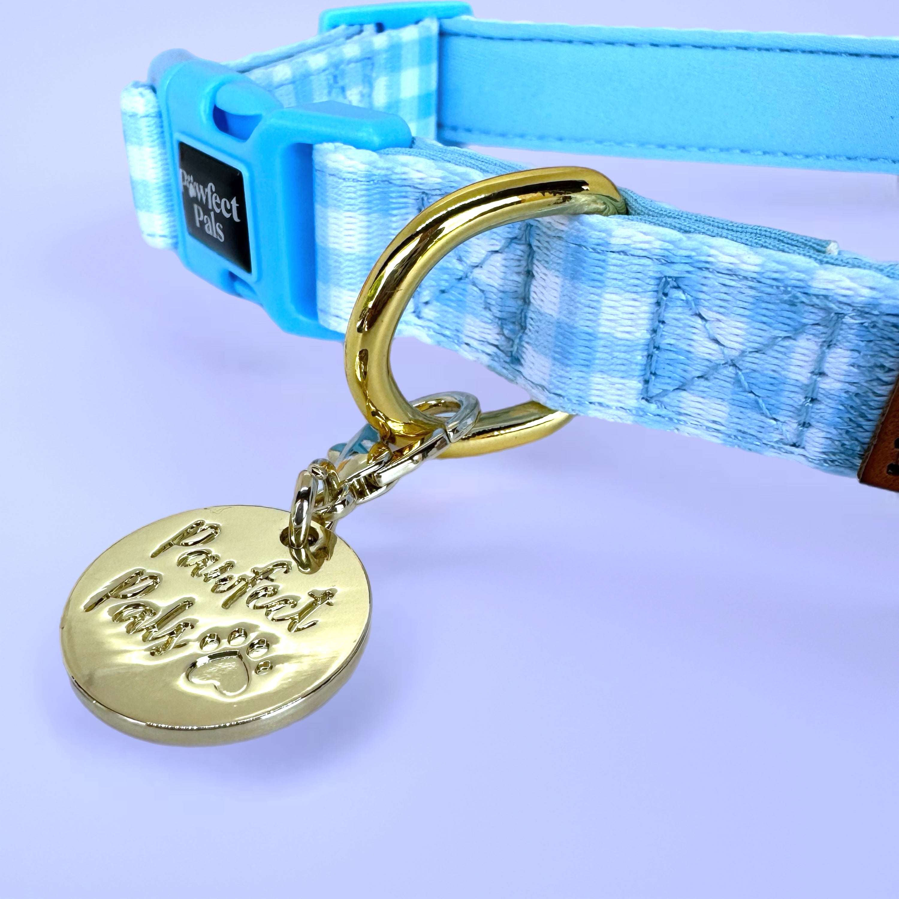 Blue Gingham - Soft Dog Collar