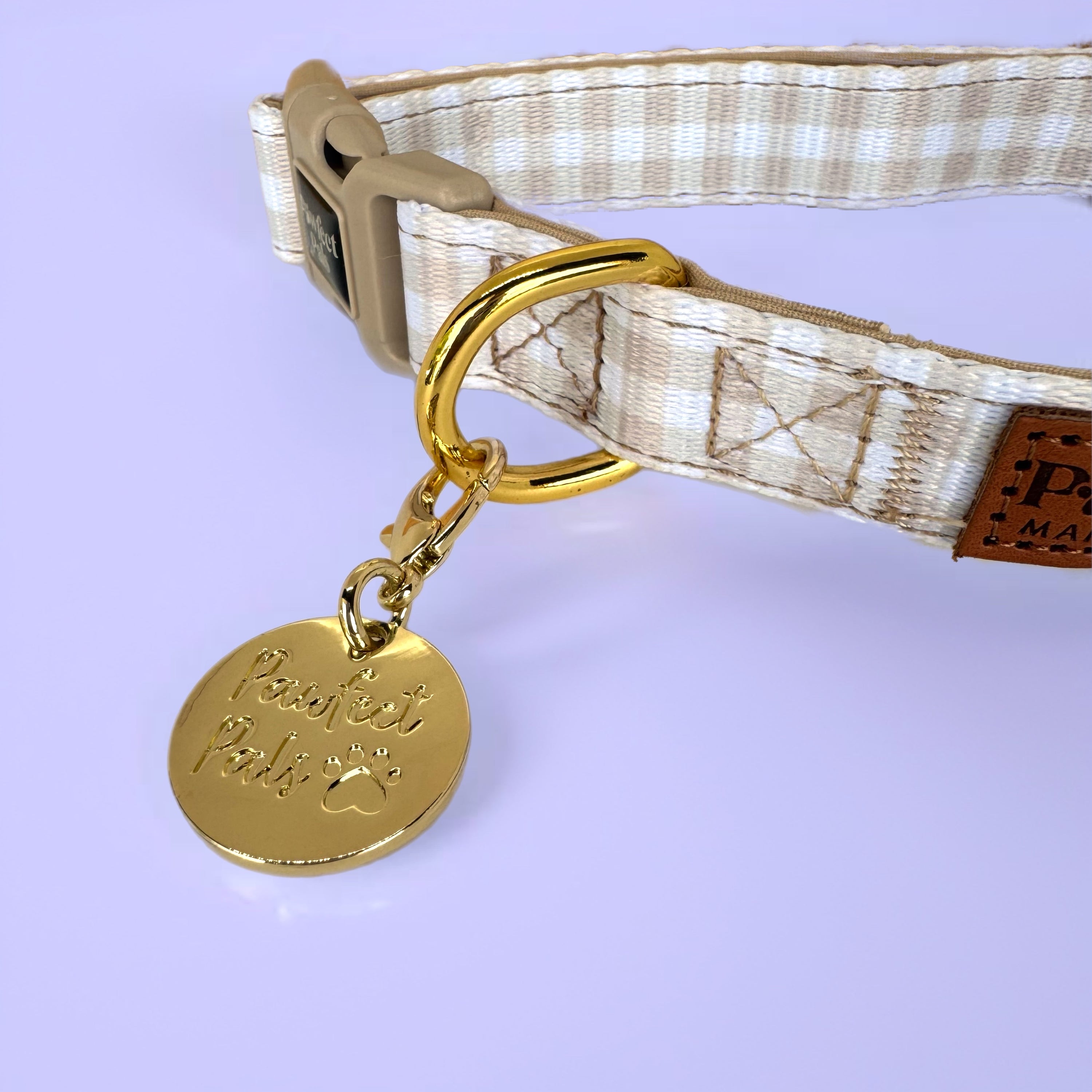 Beige Gingham - Soft Dog Collar