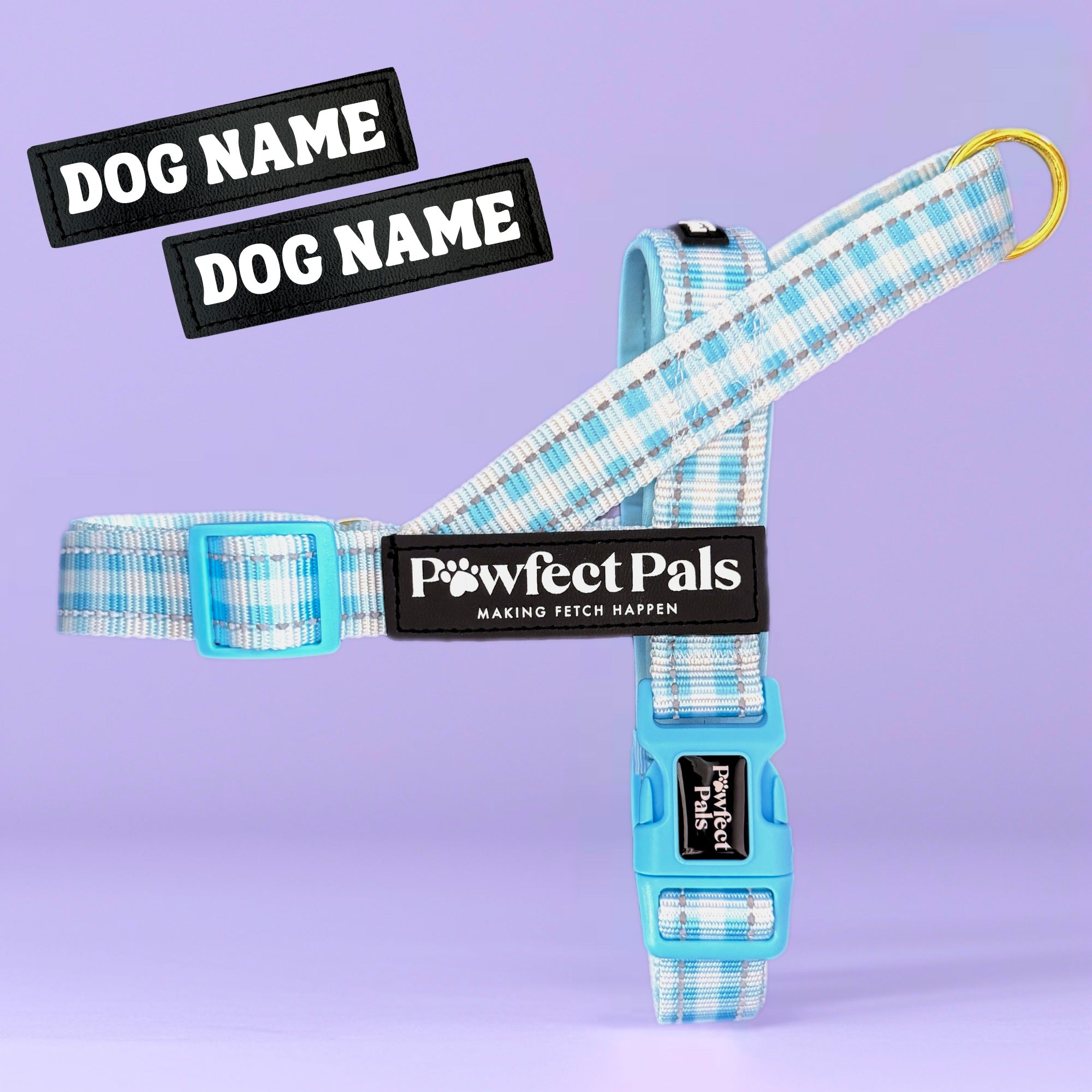 Blue Gingham - Personalised Strap Harness Trio
