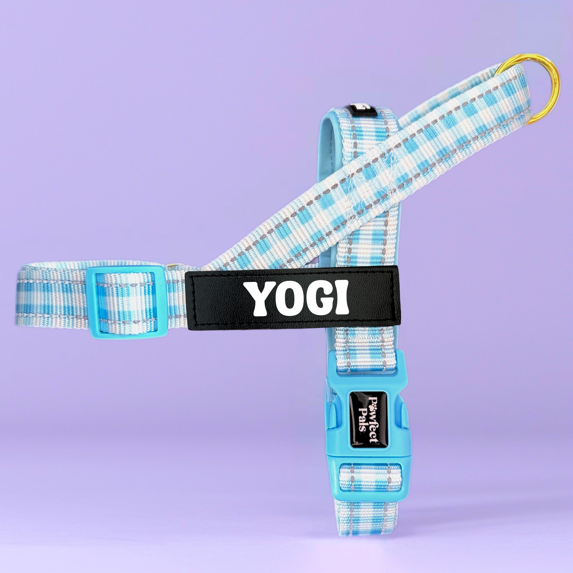 Blue Gingham - Personalised Strap Harness Trio