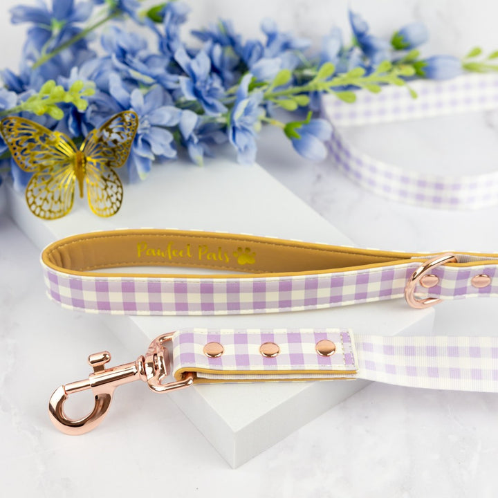 Vegan leather dog collar in the Purple Gingham Walkies Pack.