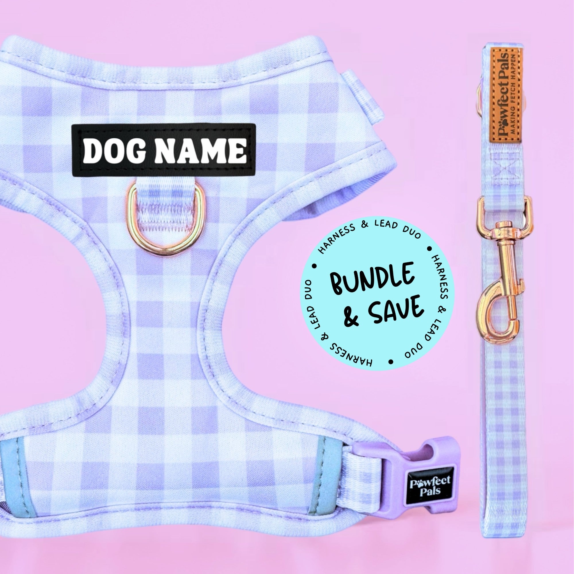 Purple Gingham - Personalised Adjustable Harness Duo