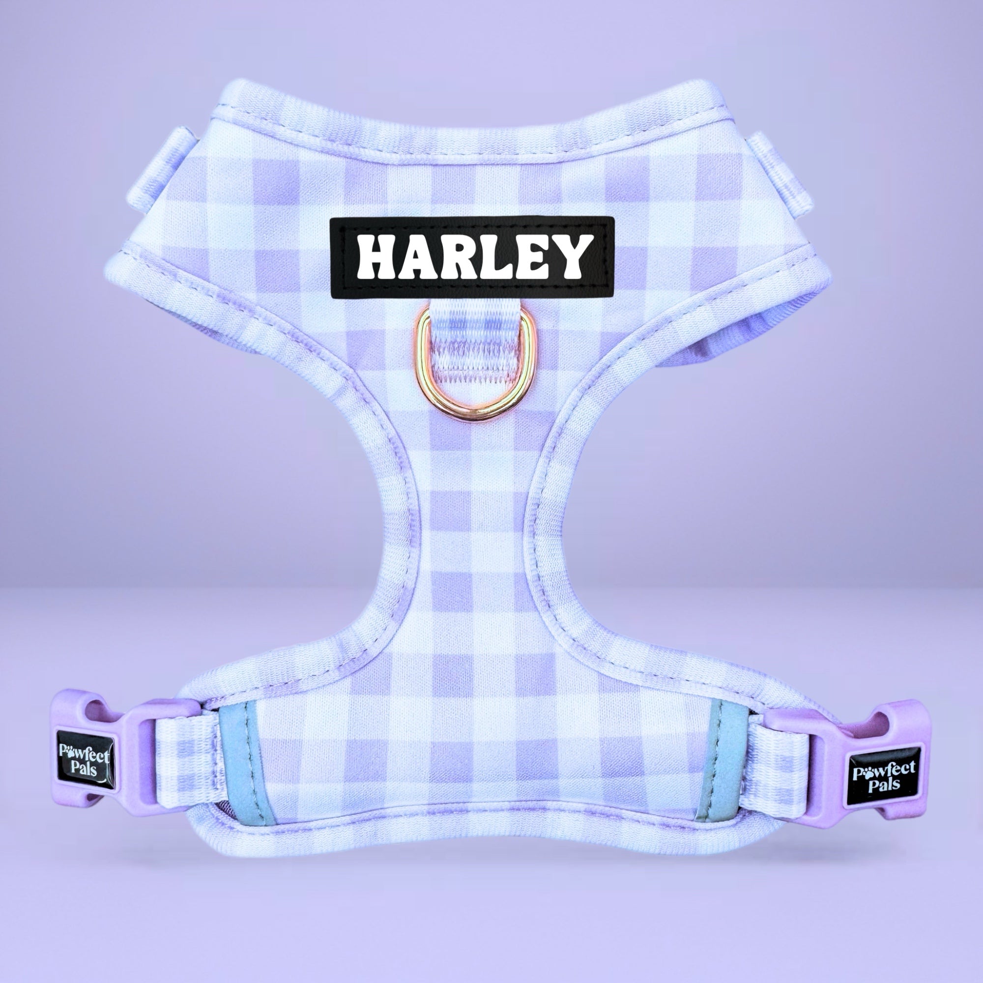 Purple Gingham - Personalised Adjustable Harness Trio