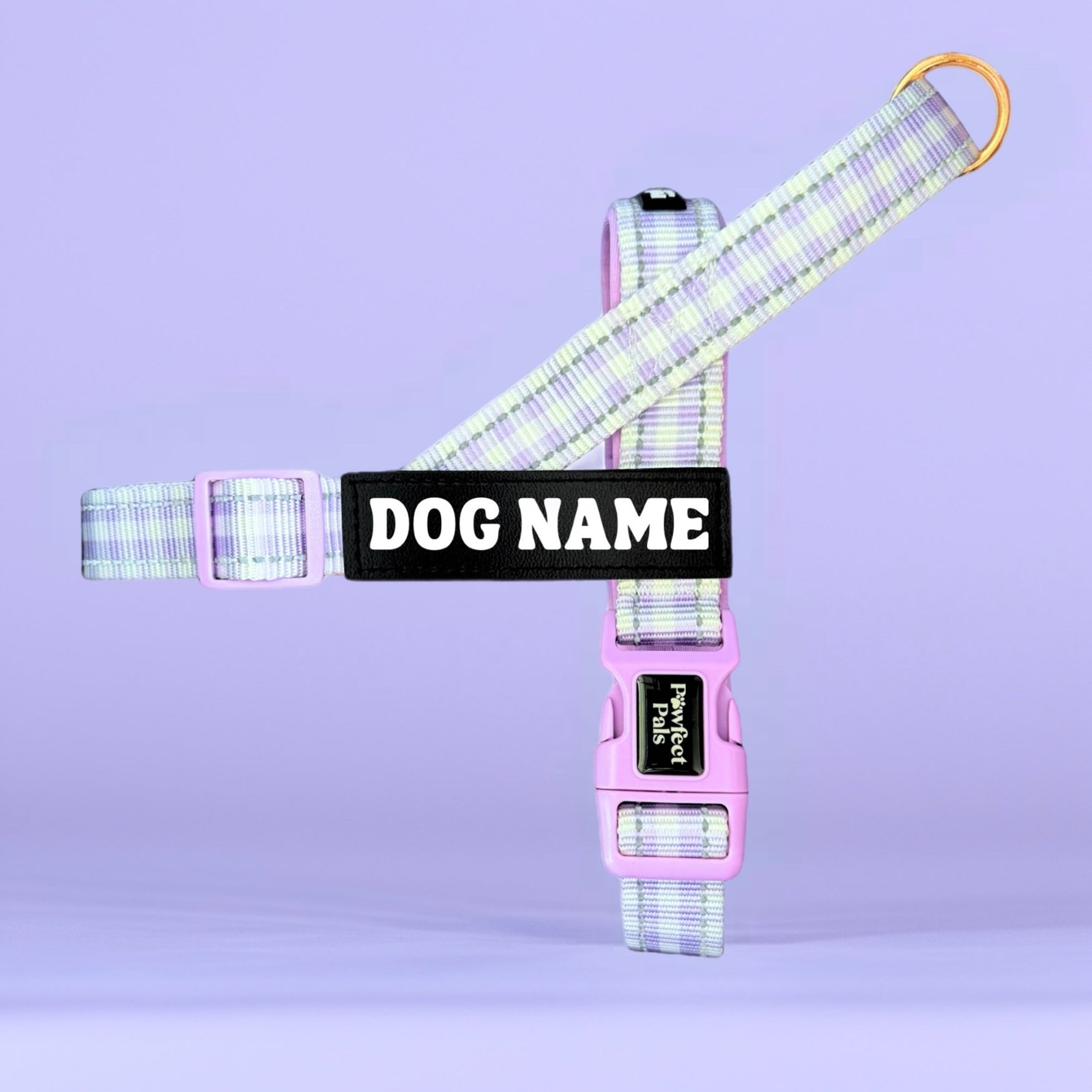 Pawfect Pals personalised strap dog harness with custom name option in colourful printed design