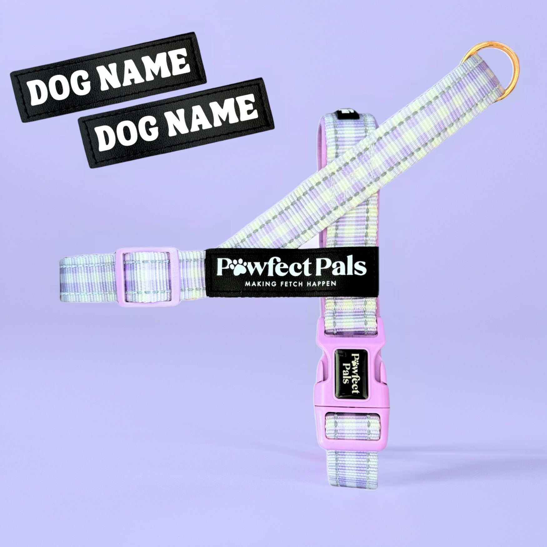 Pawfect Pals personalised strap dog harness with custom name option in colourful printed design