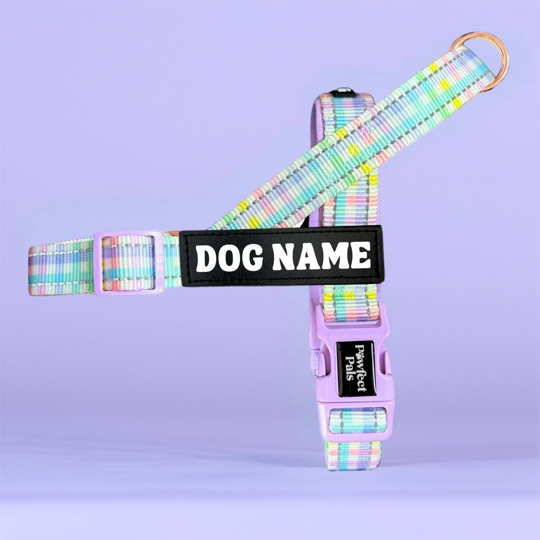Pawfect Pals personalised strap dog harness with custom name option in colourful printed design