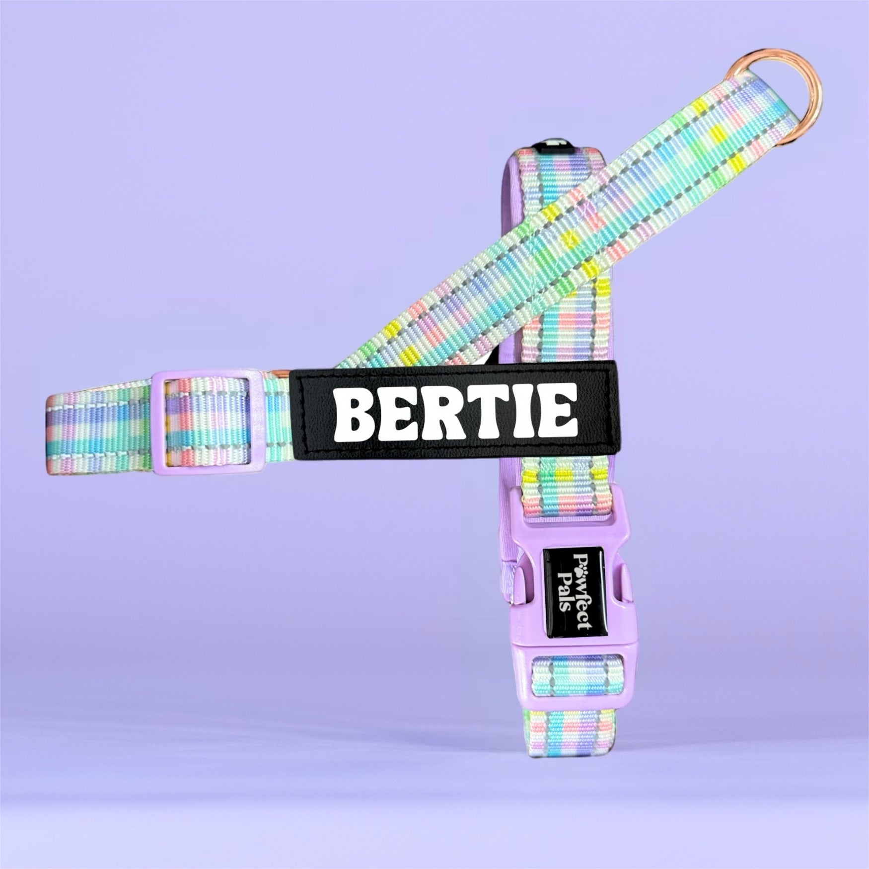 Pawfect Pals personalised strap dog harness with custom name option in colourful printed design