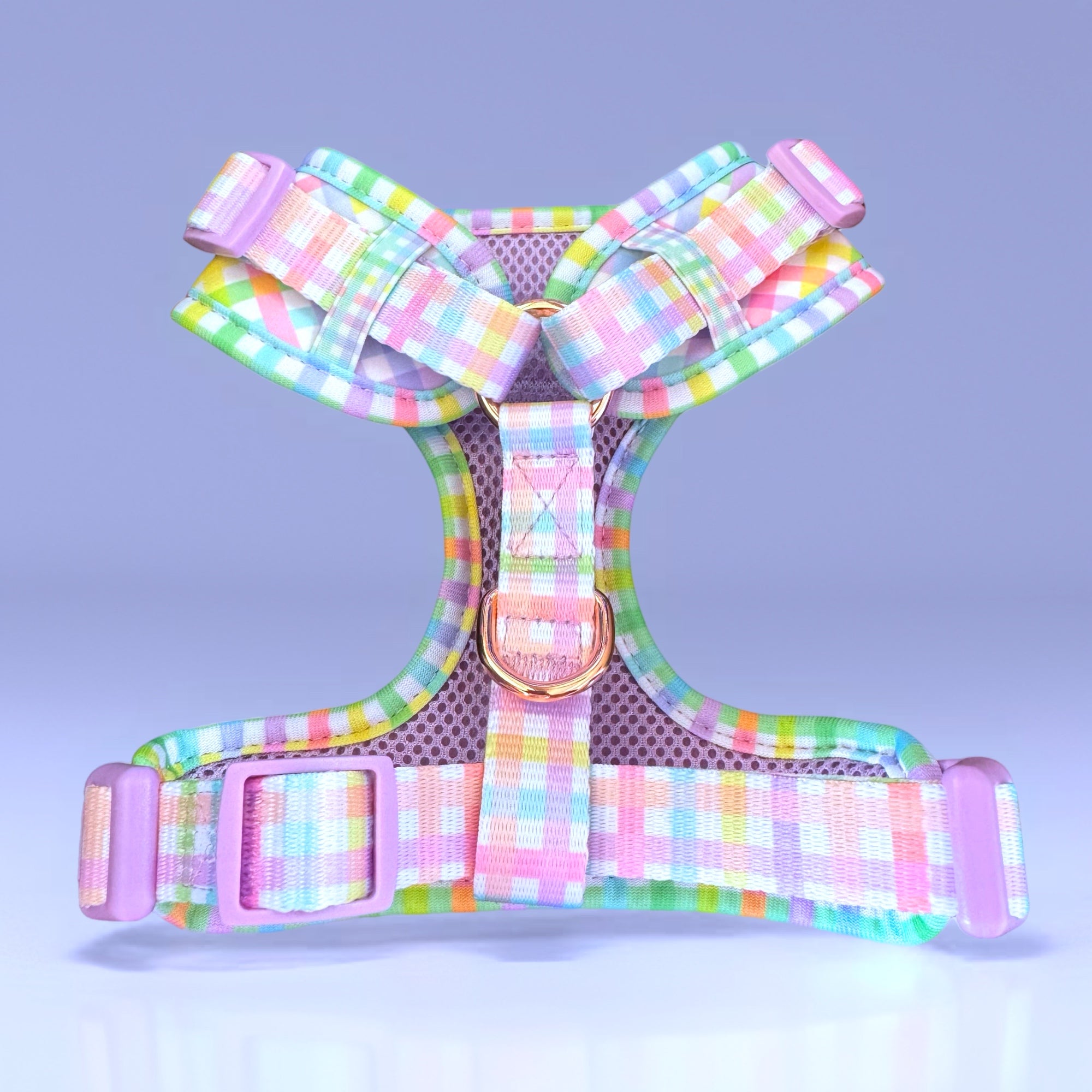 Rainbow Gingham - Personalised Adjustable Harness Trio