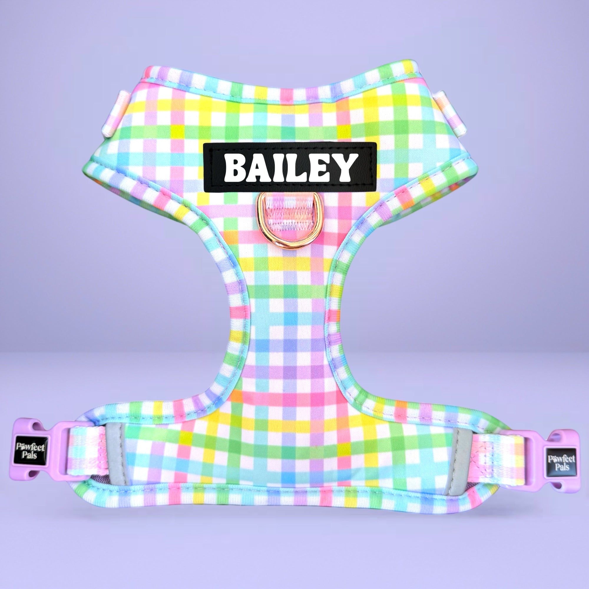 Rainbow Gingham - Personalised Adjustable Harness Trio