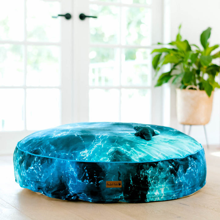 Shell Yeah - Ocean Waves cuddle bud dog bed in large.