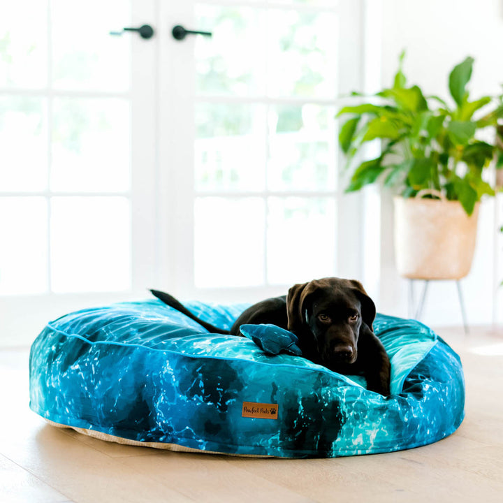 Shell Yeah - Ocean Waves cuddle bud dog bed in large.