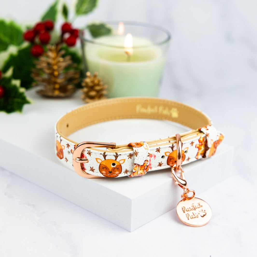 Snow Cute vegan leather dog collar.