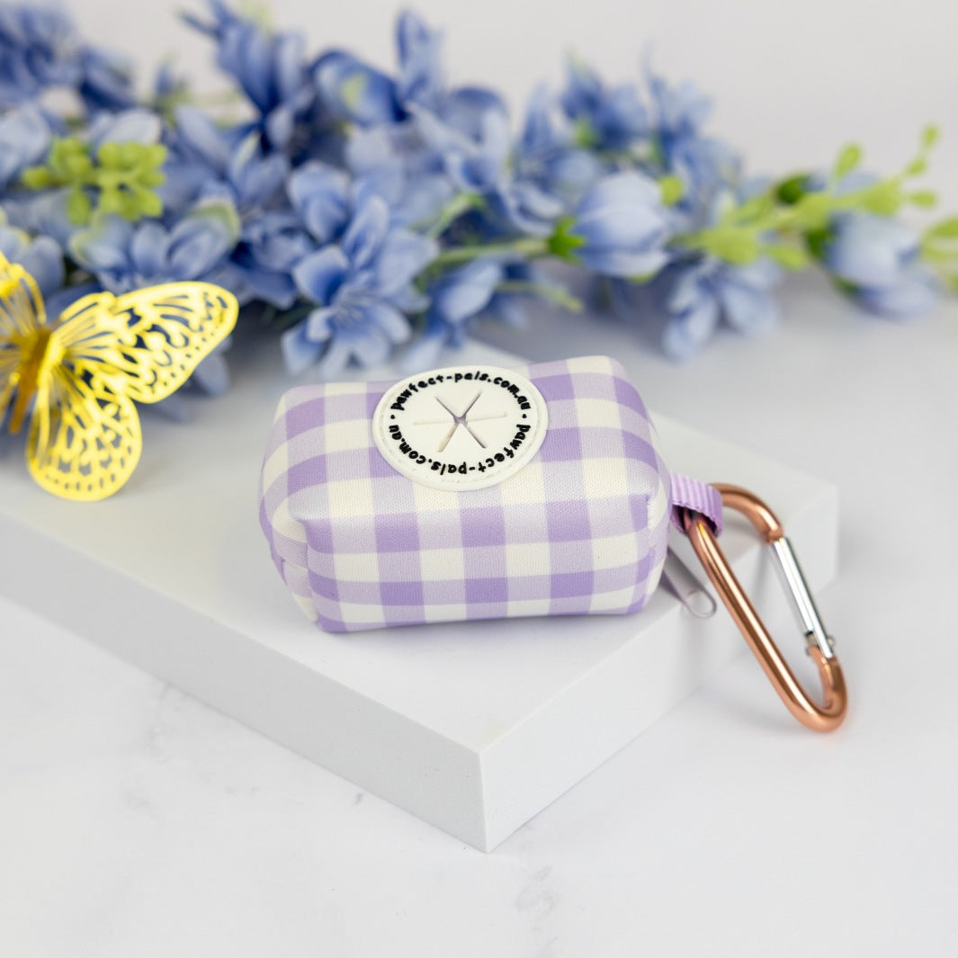 Social Butterfly - Purple Gingham deja poo waste bag holder.