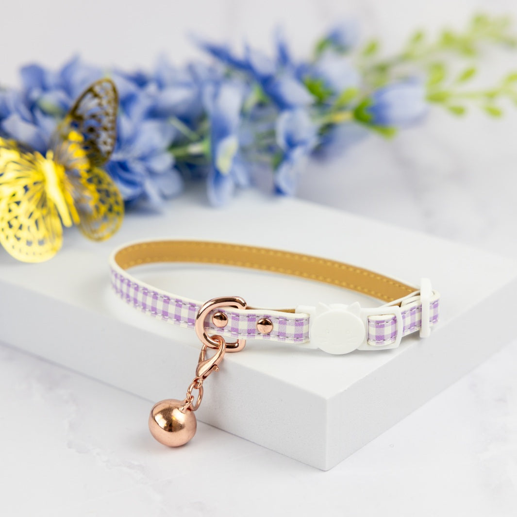 Social Butterfly - Purple Gingham cat collar.