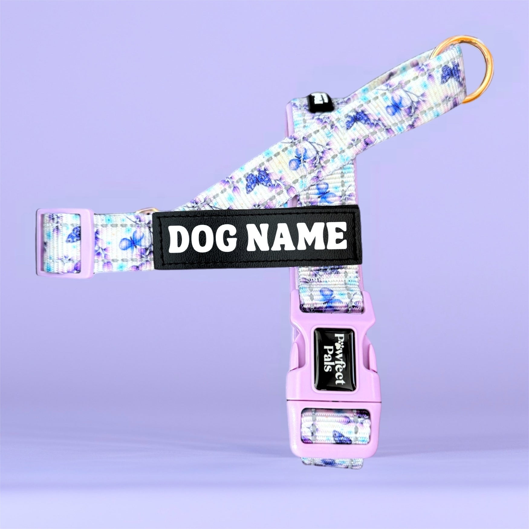 Pawfect Pals personalised strap dog harness with custom name option in colourful printed design