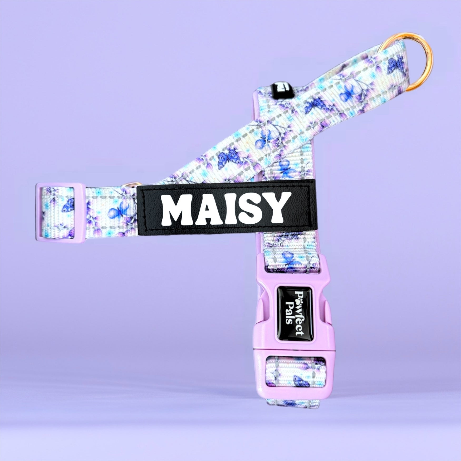 Pawfect Pals personalised strap dog harness with custom name option in colourful printed design