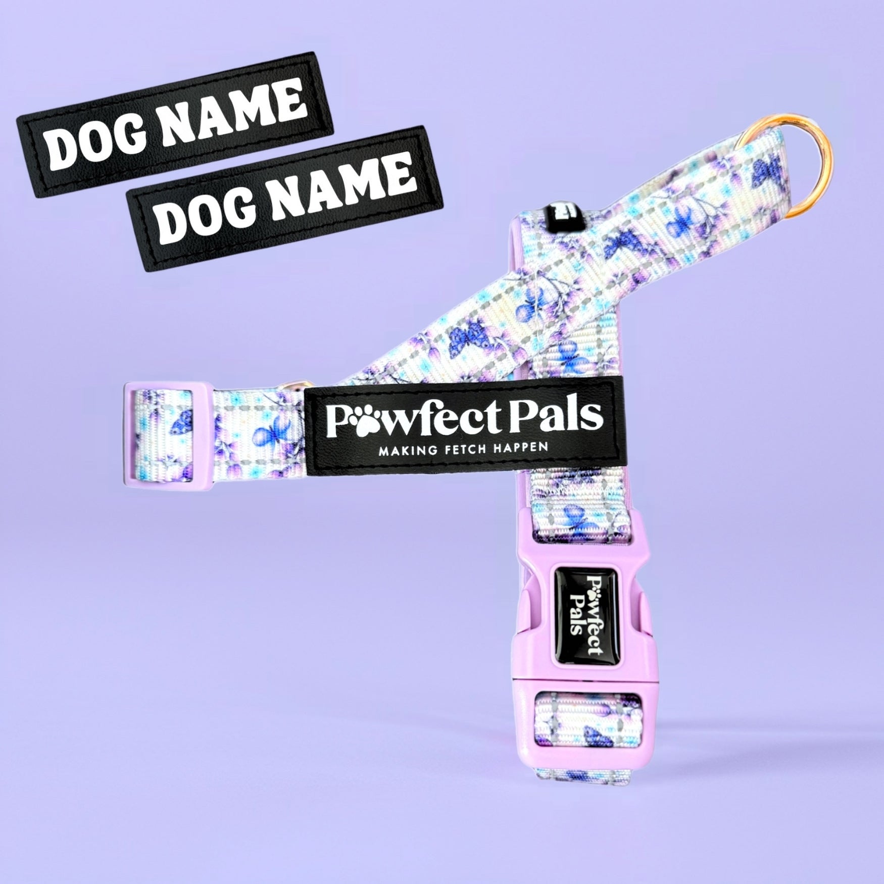 Pawfect Pals personalised strap dog harness with custom name option in colourful printed design