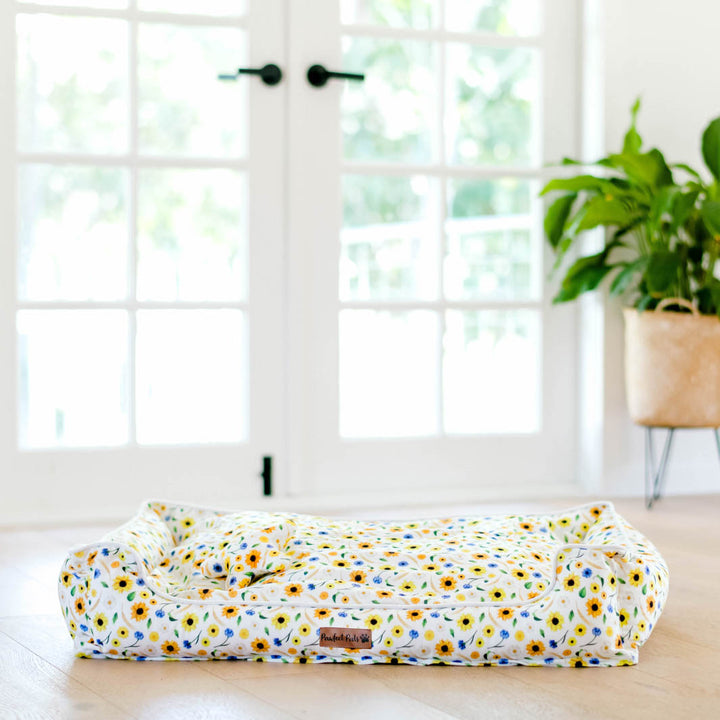 Sunshine on my Mind snuggle bud dog bed in large.