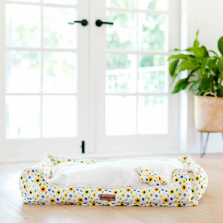 Sunshine on my Mind snuggle bud dog bed in large.