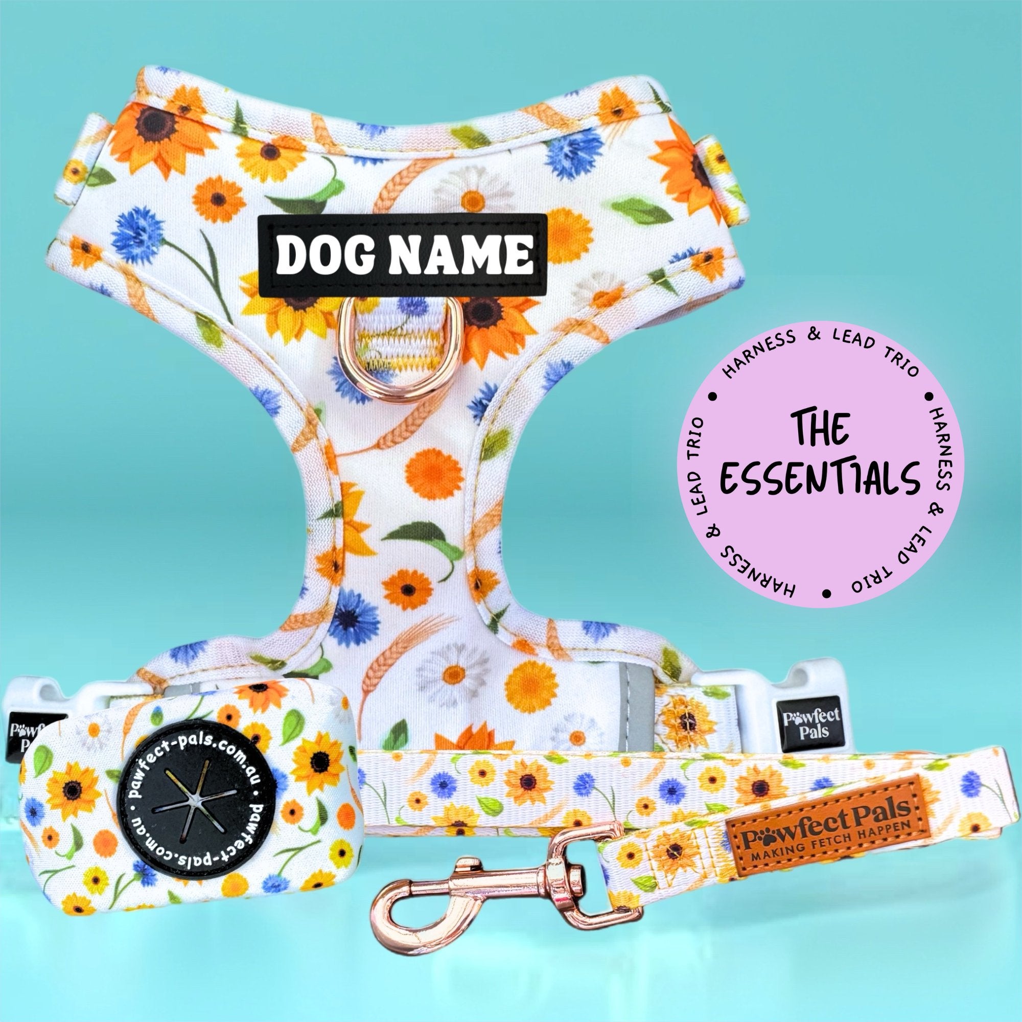 Sunshine on my Mind - Personalised Adjustable Harness Trio – Pawfect Pals