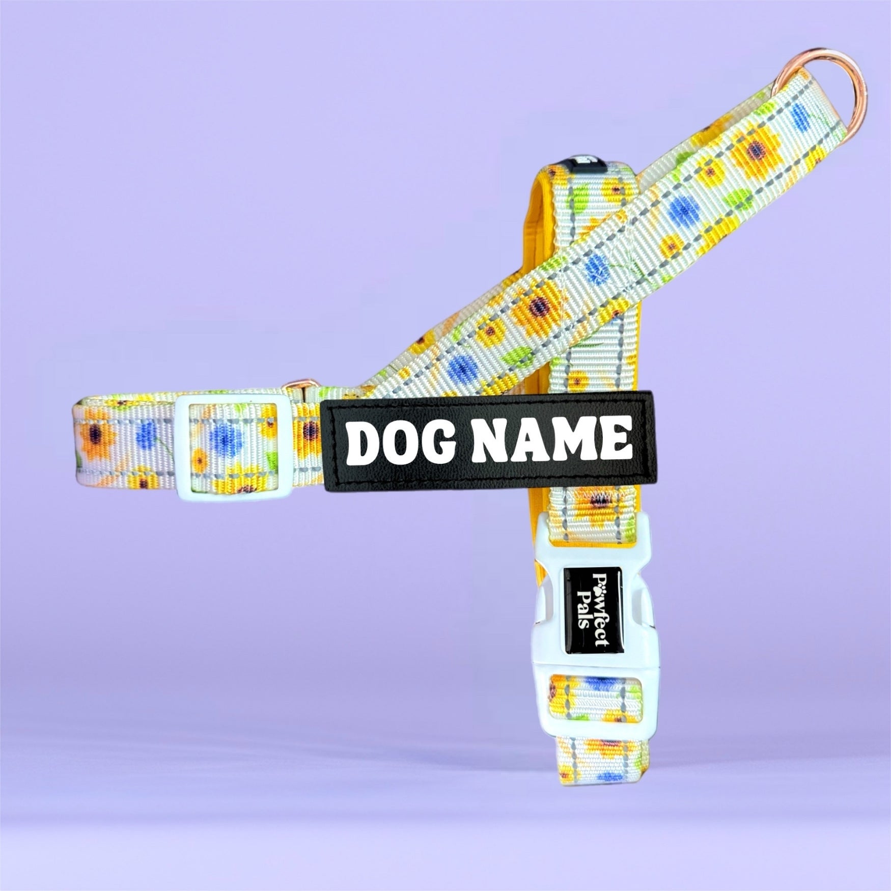 Pawfect Pals personalised strap dog harness with custom name option in colourful printed design
