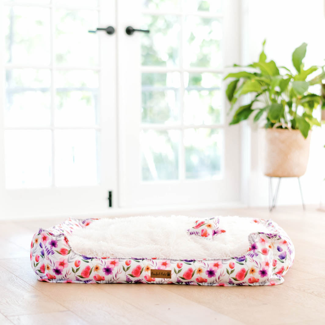 Think Pretty Thoughts - Bouquet Snuggle Bud dog bed in XL.